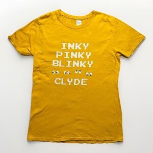 Pac-Man Inky Pinky Blinky Clyde T-Shirt Womens M Yellow MO Lottery Gamer Promo